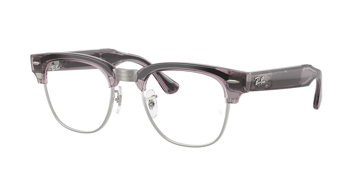Ray-Ban Meta Clubmaster (Gen 3) Transparent Orchid / Transitions Ruby 0RW7004 6932MI — angled