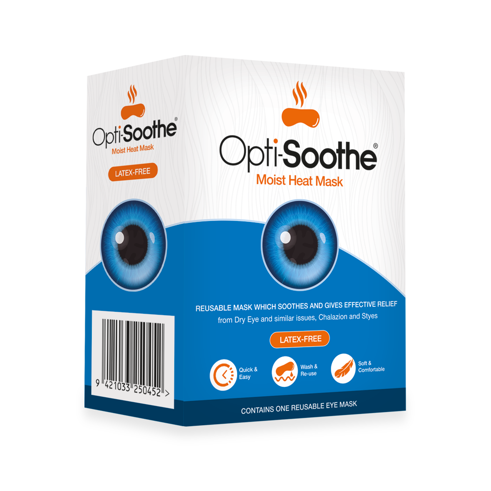 Opti-Soothe Moist Heat Mask — reusable HydroBead microwavable warm compress for dry eye, blepharitis, MGD, chalazion and styes