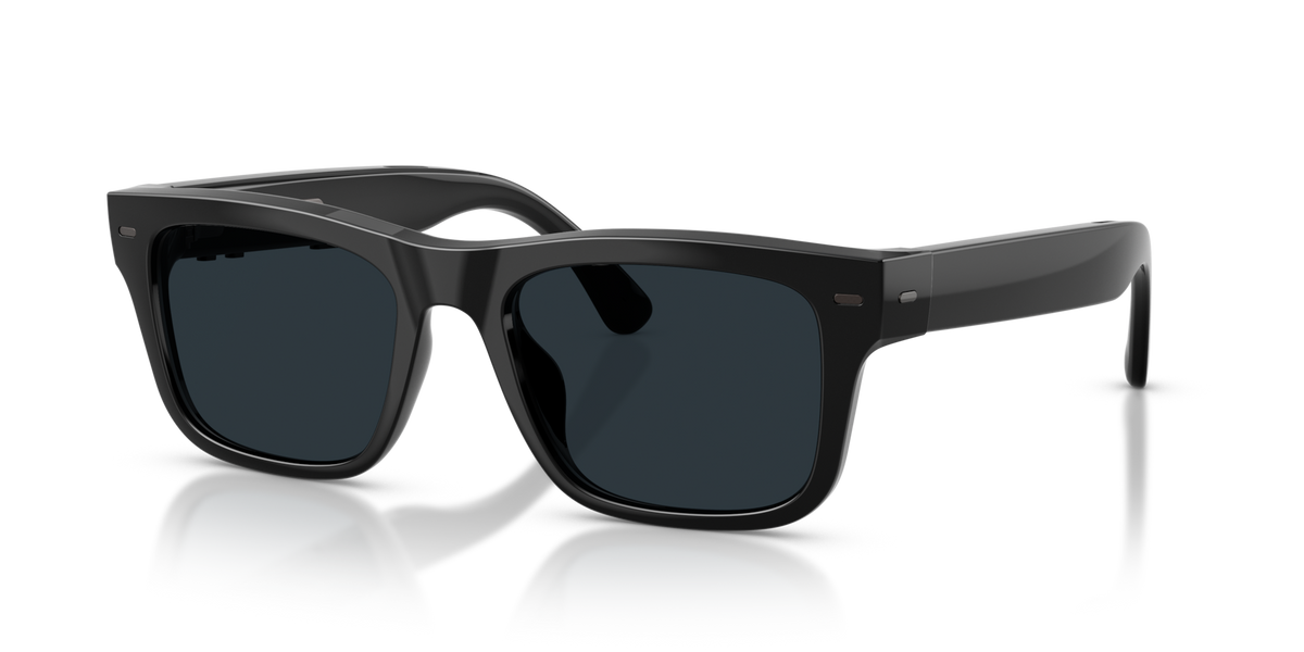 Nuance Audio Plus Square 53 hearing glasses in black, Transitions Clear to Grey lenses