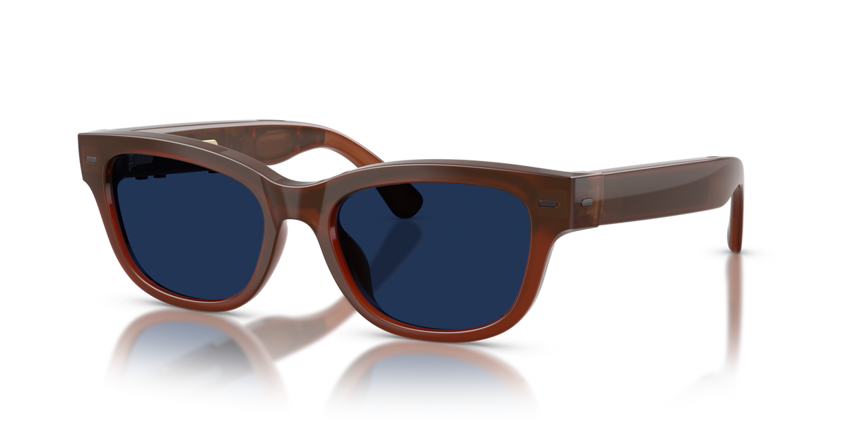 Nuance Audio Plus Upturn 52 hearing glasses in amber, Transitions Clear to Sapphire lenses