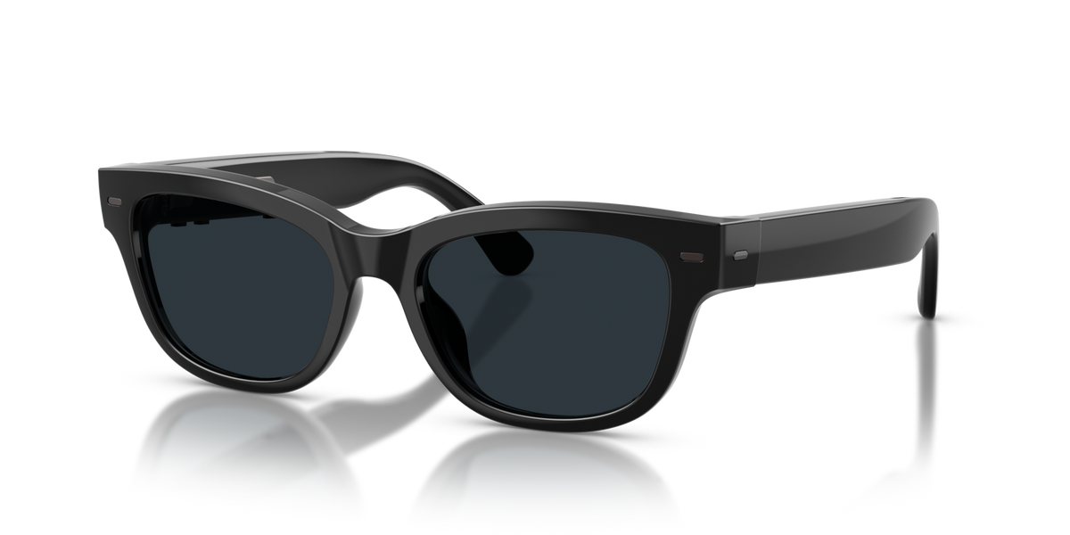 Nuance Audio Plus Upturn 52 hearing glasses in black, Transitions Clear to Grey lenses