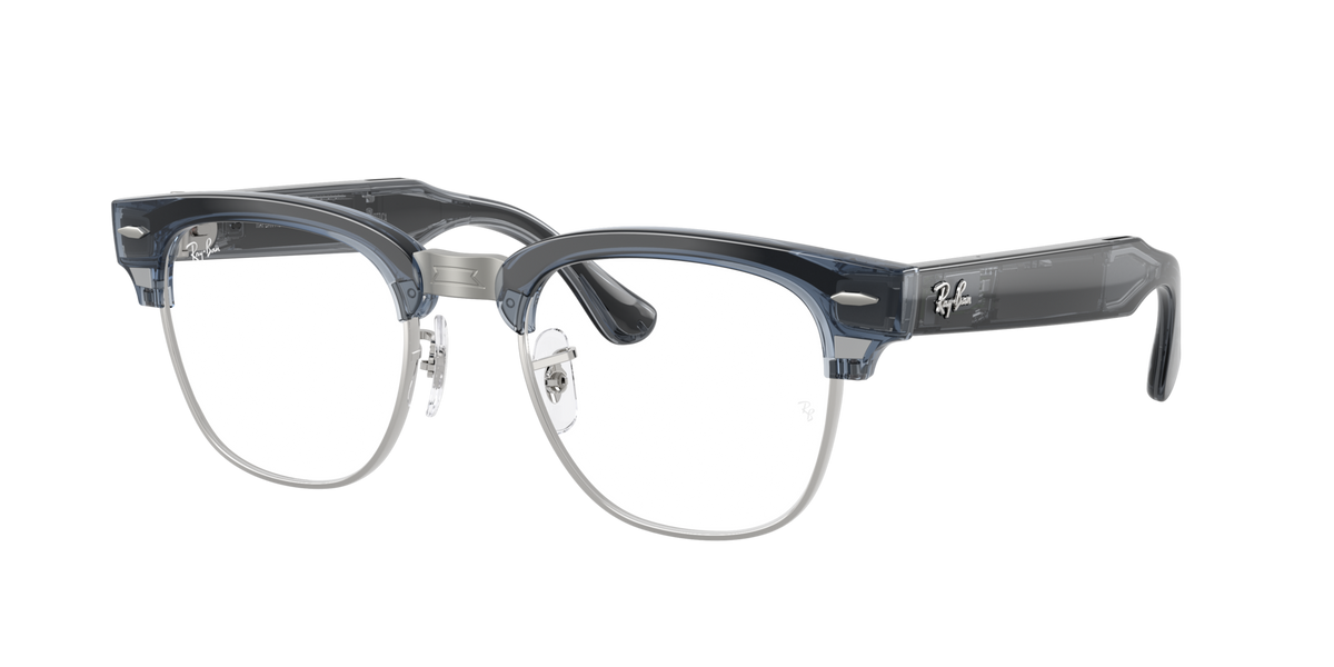 Ray-Ban Meta Clubmaster (Gen 3) Transparent Sky Blue / Transitions Sapphire 0RW7004 6929MF — angled