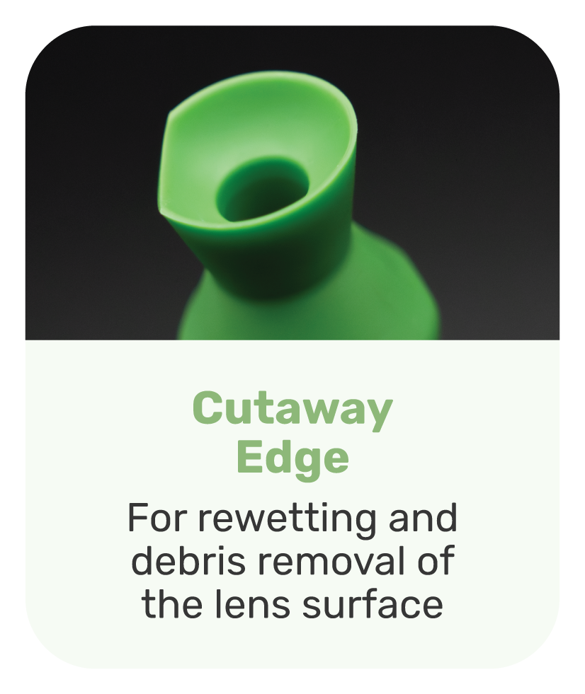 ScleralEase cutaway edge for rewetting and debris removal