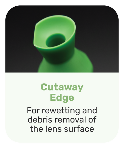 ScleralEase cutaway edge for rewetting and debris removal