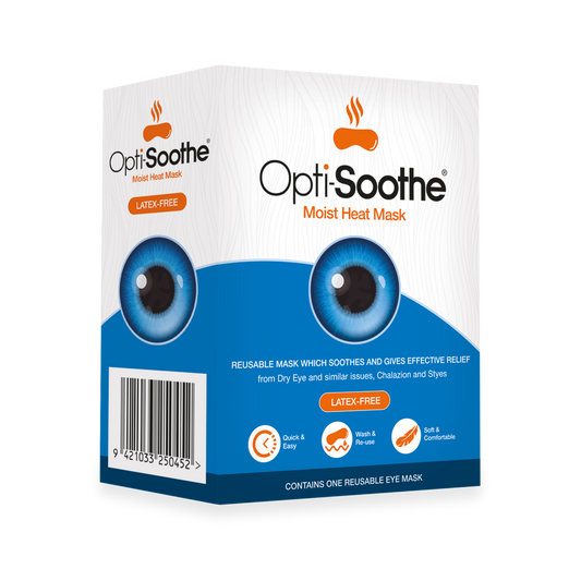 Opti-Soothe Moist Heat Mask — reusable HydroBead microwavable warm compress for dry eye, blepharitis, MGD, chalazion and styes