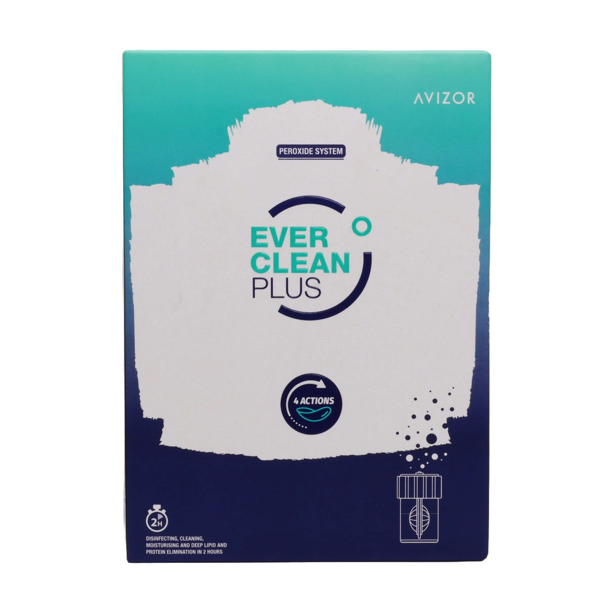 Avizor Ever Clean Plus peroxide contact lens solution, 90 day supply, front view