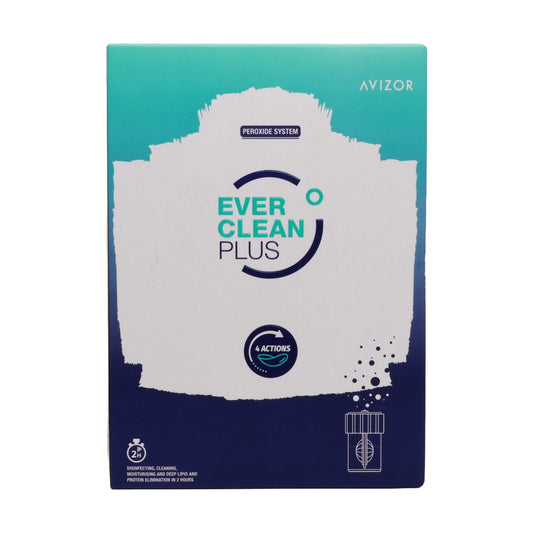 Avizor Ever Clean Plus peroxide contact lens solution, 90 day supply, front view