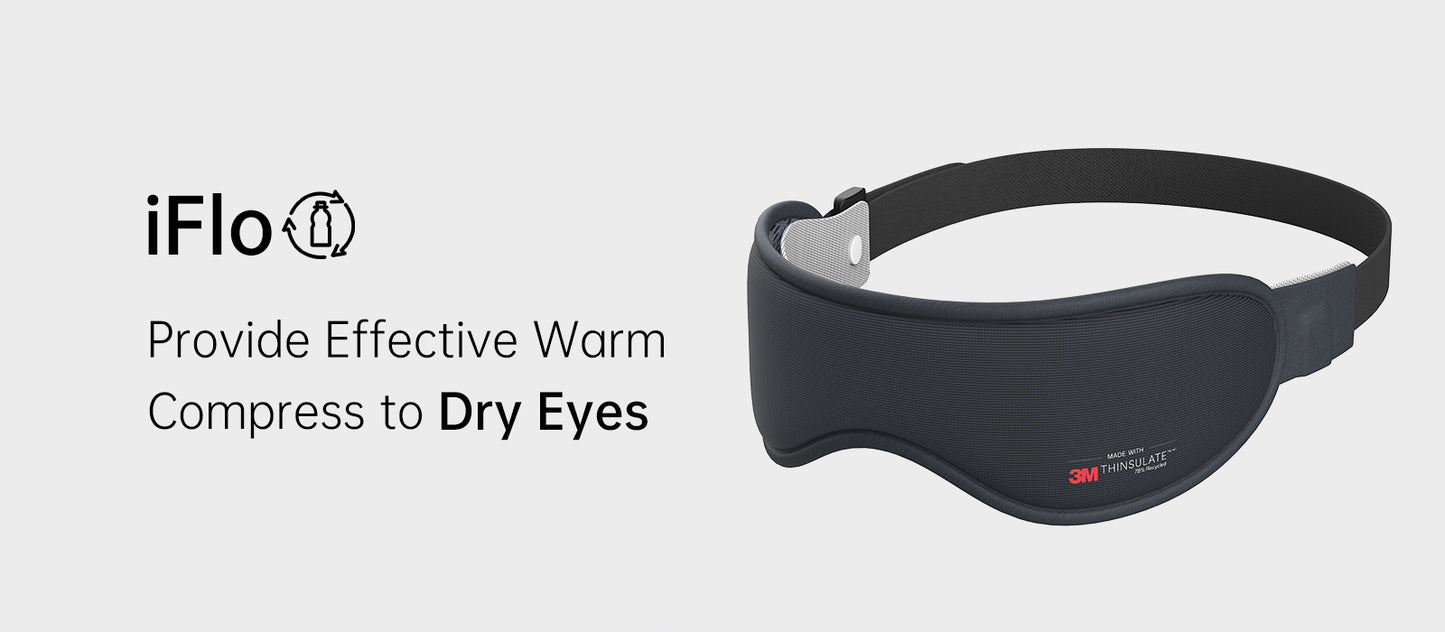 iFlo USB heating dry eye mask in use — targeted warm compress for MGD