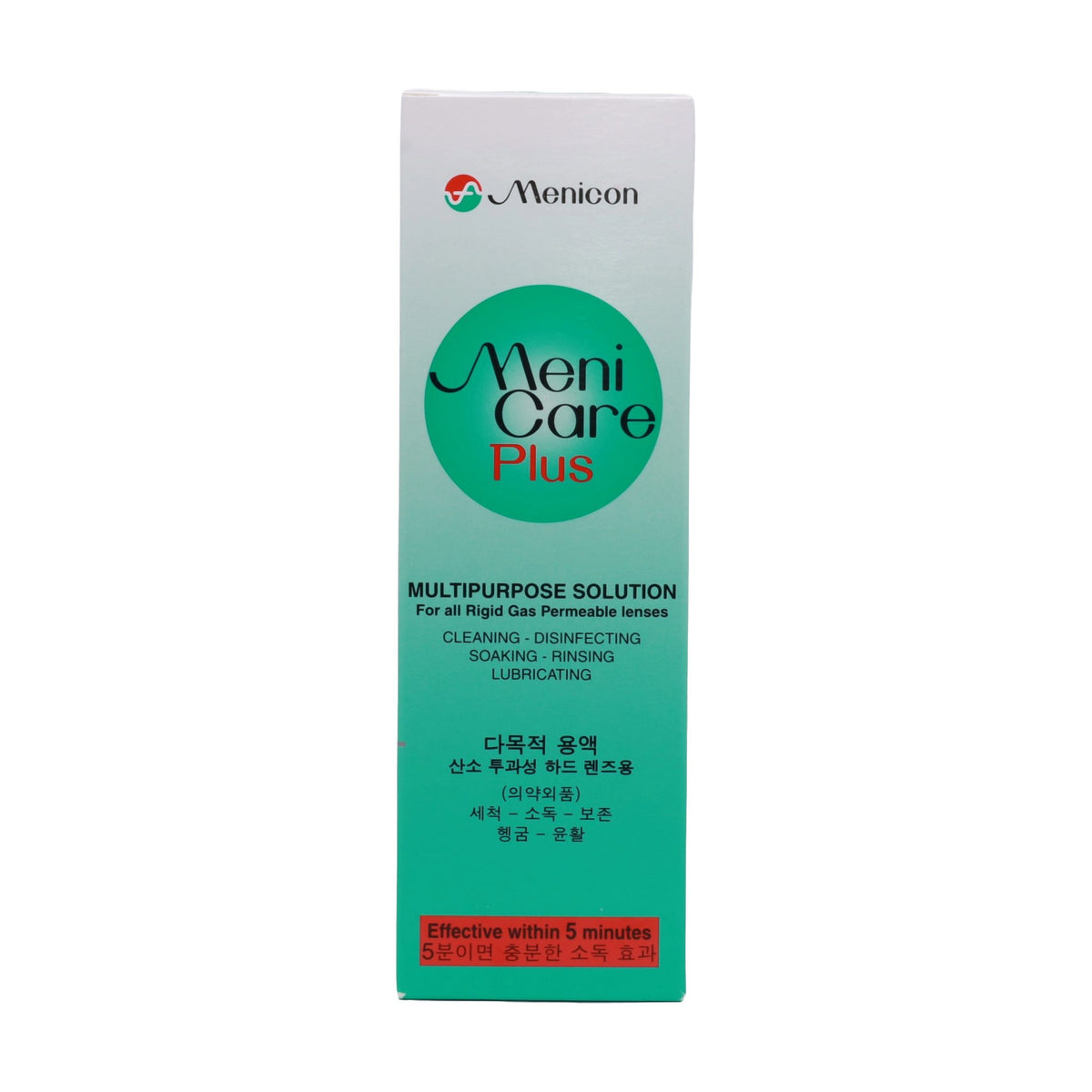 MeniCare Plus multi-purpose solution for RGP and ortho-k lenses, front view