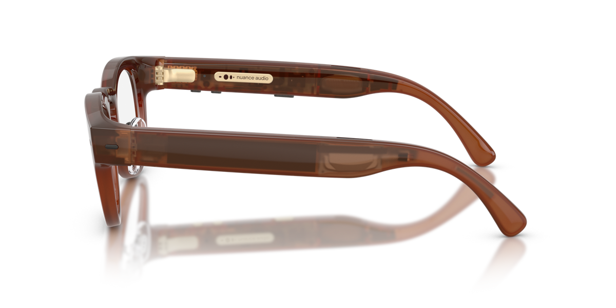 Nuance Audio Plus Panthos 48 hearing glasses in amber, side view