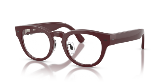 Nuance Audio Plus Panthos 48 hearing glasses in burgundy, angled view