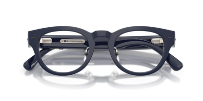 Nuance Audio Plus Panthos 48 hearing glasses in deep blue, folded