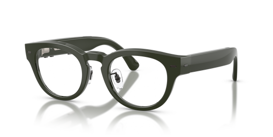 Nuance Audio Plus Panthos 48 hearing glasses in olive green, angled view