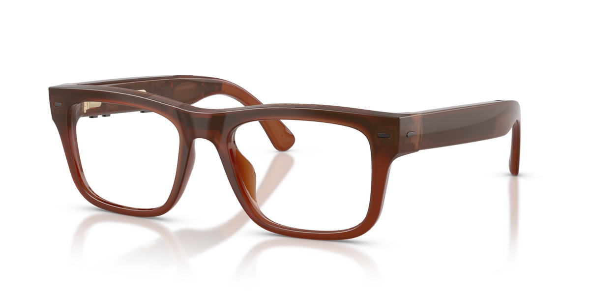 Nuance Audio Plus Square 53 hearing glasses in amber, angled view