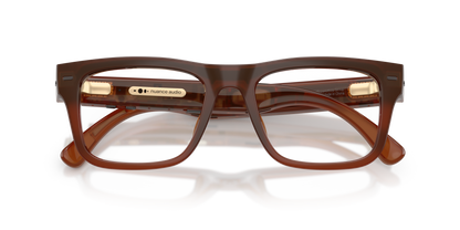 Nuance Audio Plus Square 53 hearing glasses in amber, folded