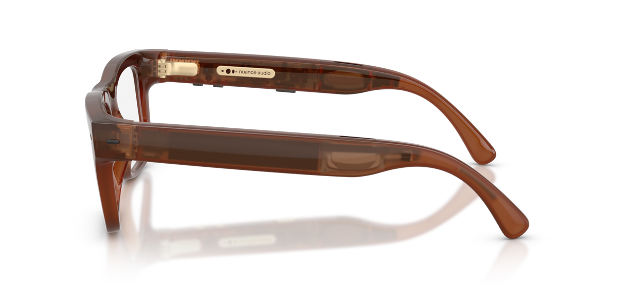Nuance Audio Plus Square 53 hearing glasses in amber, side view