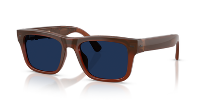 Nuance Audio Plus Square 53 hearing glasses in amber, Transitions Clear to Sapphire lenses