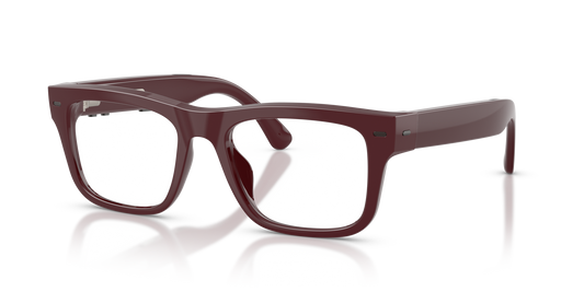 Nuance Audio Plus Square 53 hearing glasses in burgundy, angled view