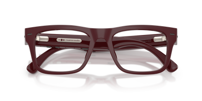 Nuance Audio Plus Square 53 hearing glasses in burgundy, folded