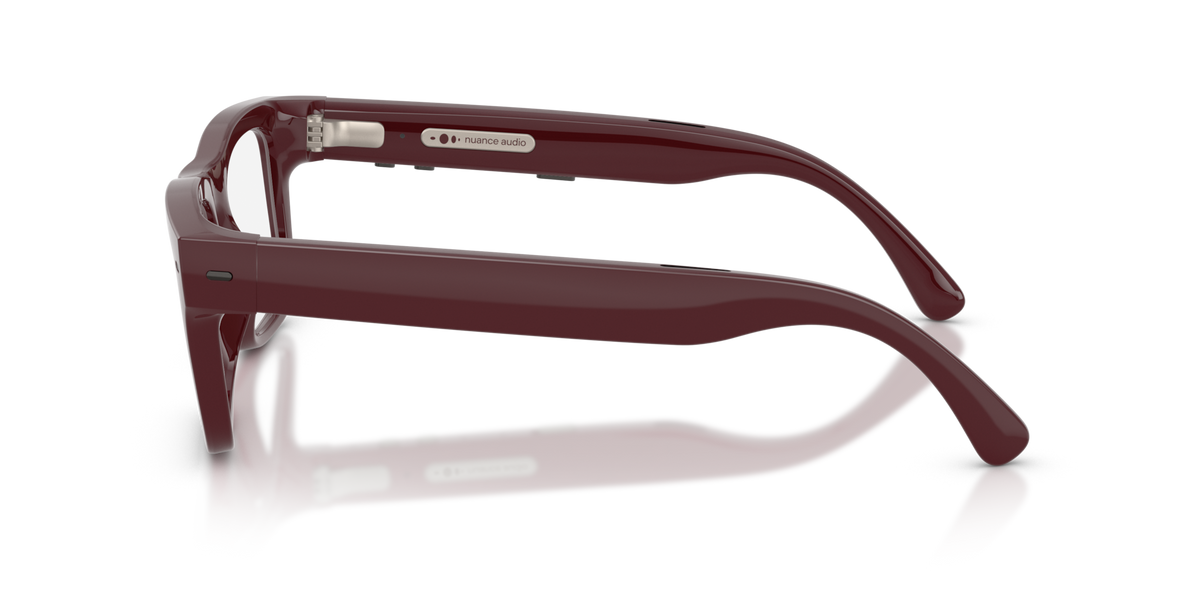 Nuance Audio Plus Square 53 hearing glasses in burgundy, side view