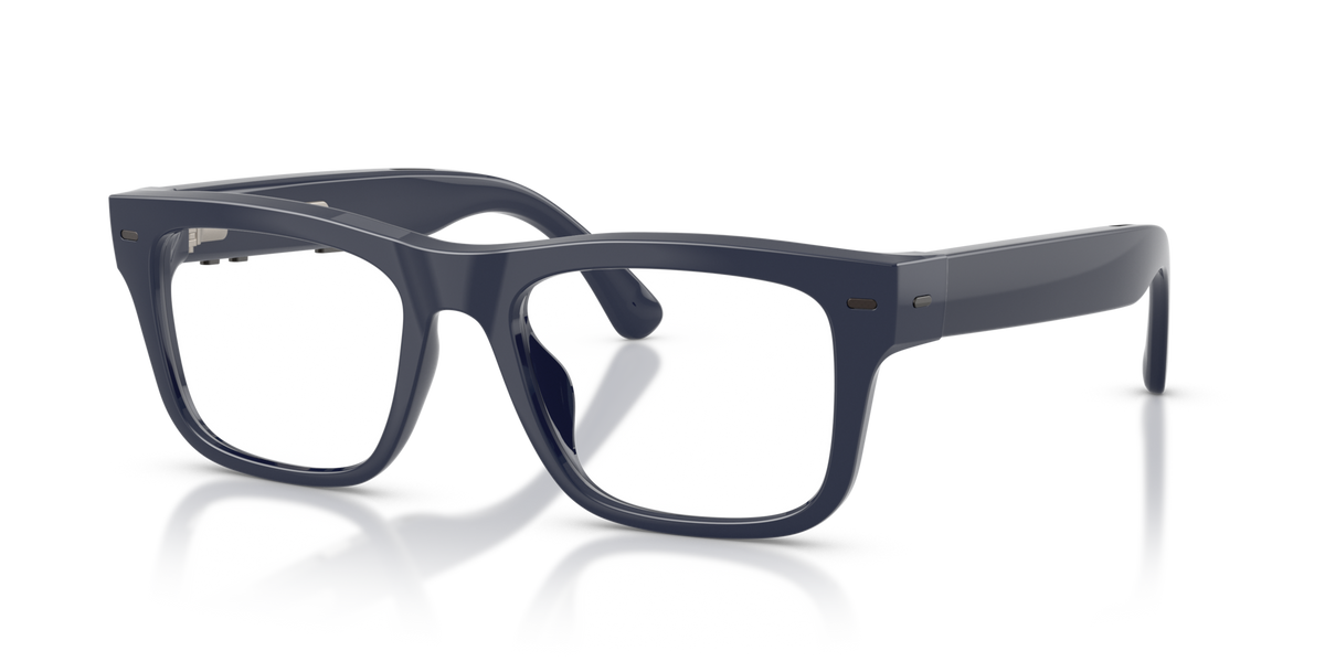 Nuance Audio Plus Square 53 hearing glasses in deep blue, angled view