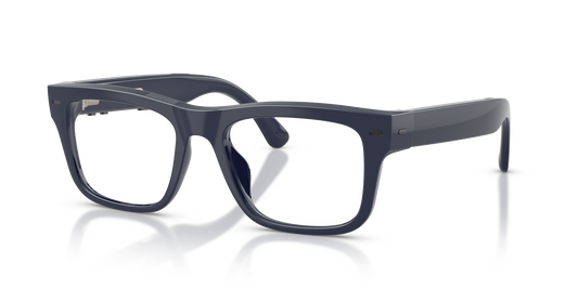 Nuance Audio Plus Square 53 hearing glasses in deep blue, angled view