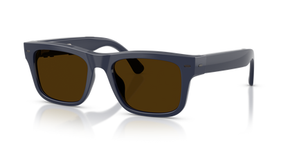 Nuance Audio Plus Square 53 hearing glasses in deep blue, Transitions Clear to Amber lenses