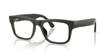 Nuance Audio Plus Square 53 hearing glasses in olive green, angled view