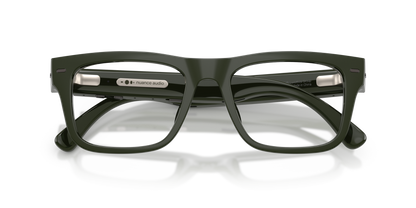 Nuance Audio Plus Square 53 hearing glasses in olive green, folded