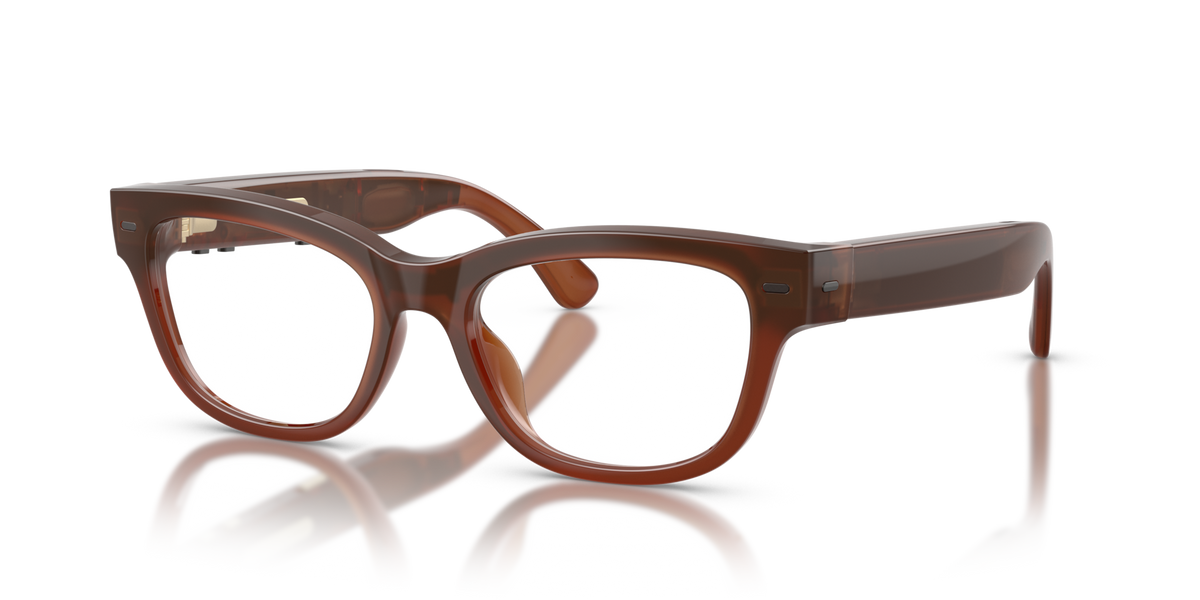 Nuance Audio Plus Upturn 52 hearing glasses in amber, angled view
