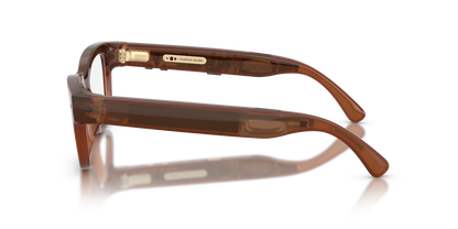 Nuance Audio Plus Upturn 52 hearing glasses in amber, side view