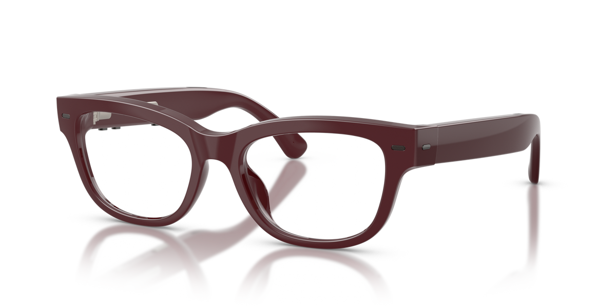 Nuance Audio Plus Upturn 52 hearing glasses in burgundy, angled view