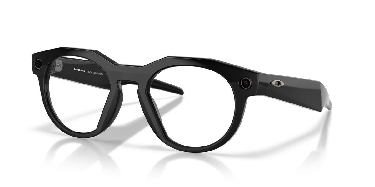 Oakley Meta HSTN Polished Black / Clear to Amethyst Transitions — three-quarter