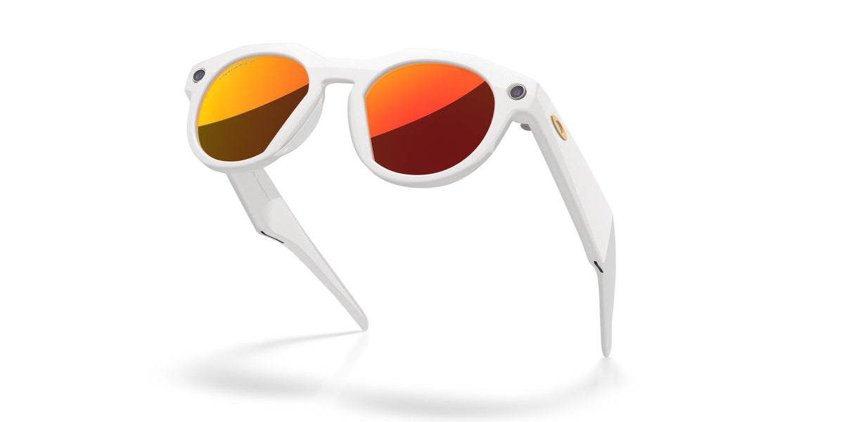 Oakley Meta HSTN Polished Warm Grey / Prizm Ruby — folded, from behind