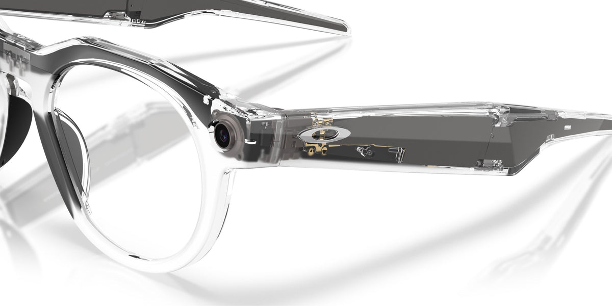 Oakley Meta HSTN Polished Clear / Clear to Grey Transitions — angled