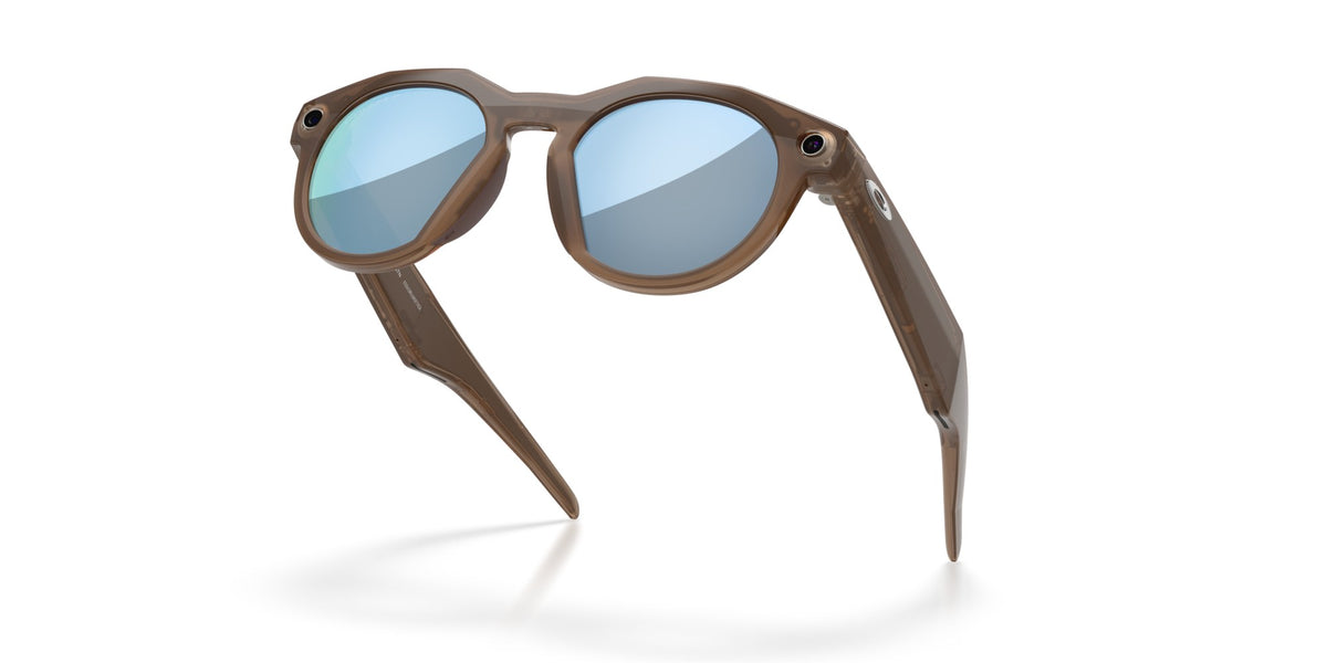 Oakley Meta HSTN Polished Brown Smoke / Prizm Deep Water Polarized — folded, from behind