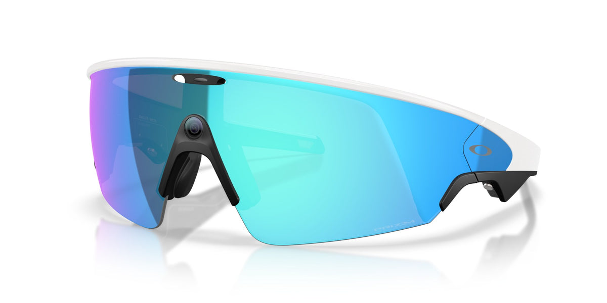 Oakley Meta Vanguard Matte White / Prizm Sapphire — three-quarter
