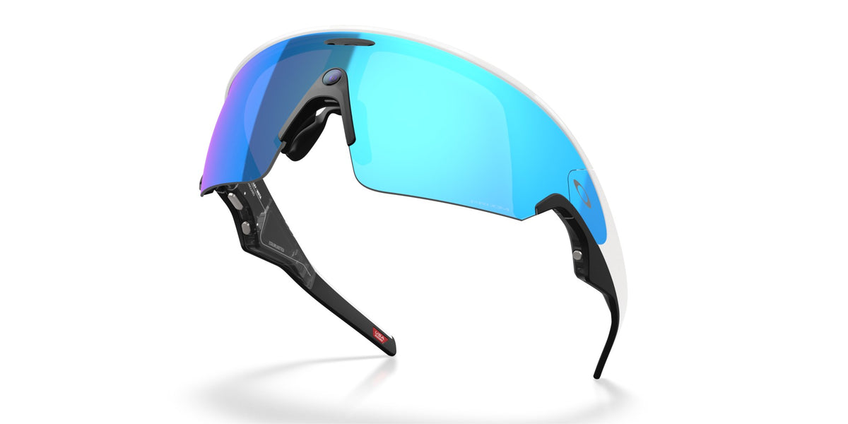 Oakley Meta Vanguard Matte White / Prizm Sapphire — folded, from behind