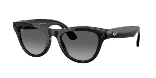 Ray-Ban Meta Skyler Gen 2 Shiny Black, Polarised Gradient Graphite lenses, 0RW4014 601/T3 (angled)