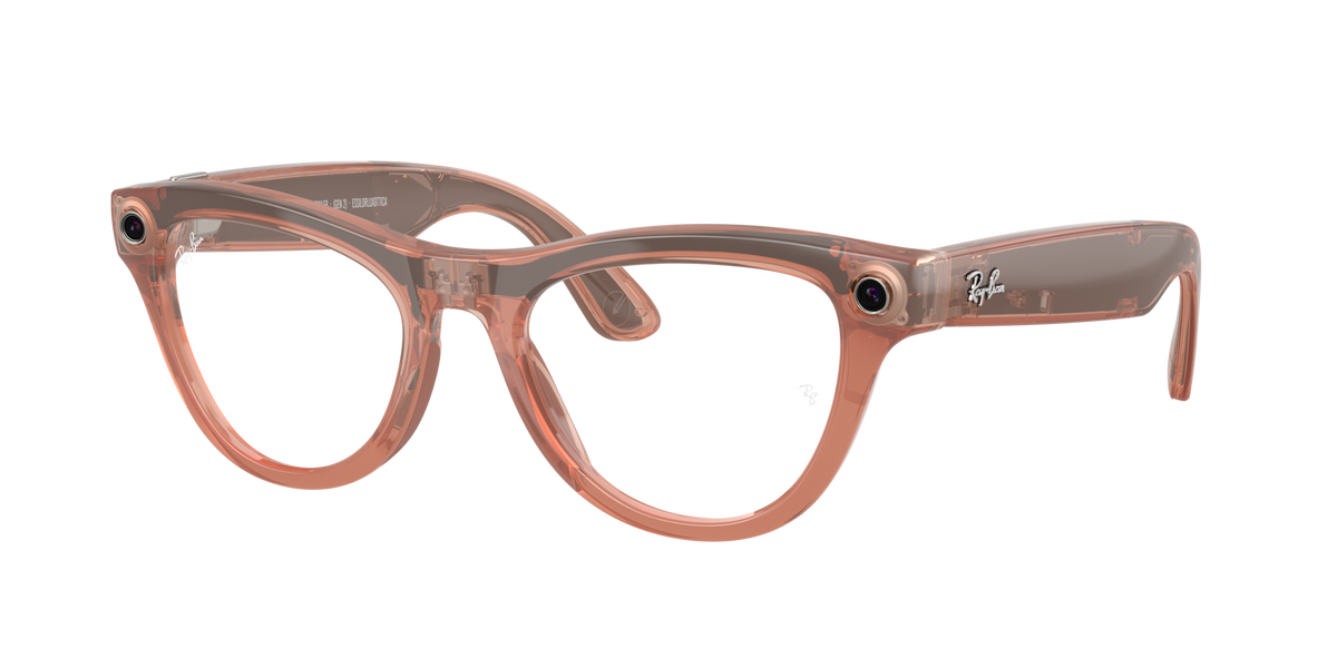 Ray-Ban Meta Skyler Gen 2 Peach, Clear to Brown (Transitions) lenses, 0RW4014 6778M4 (angled)