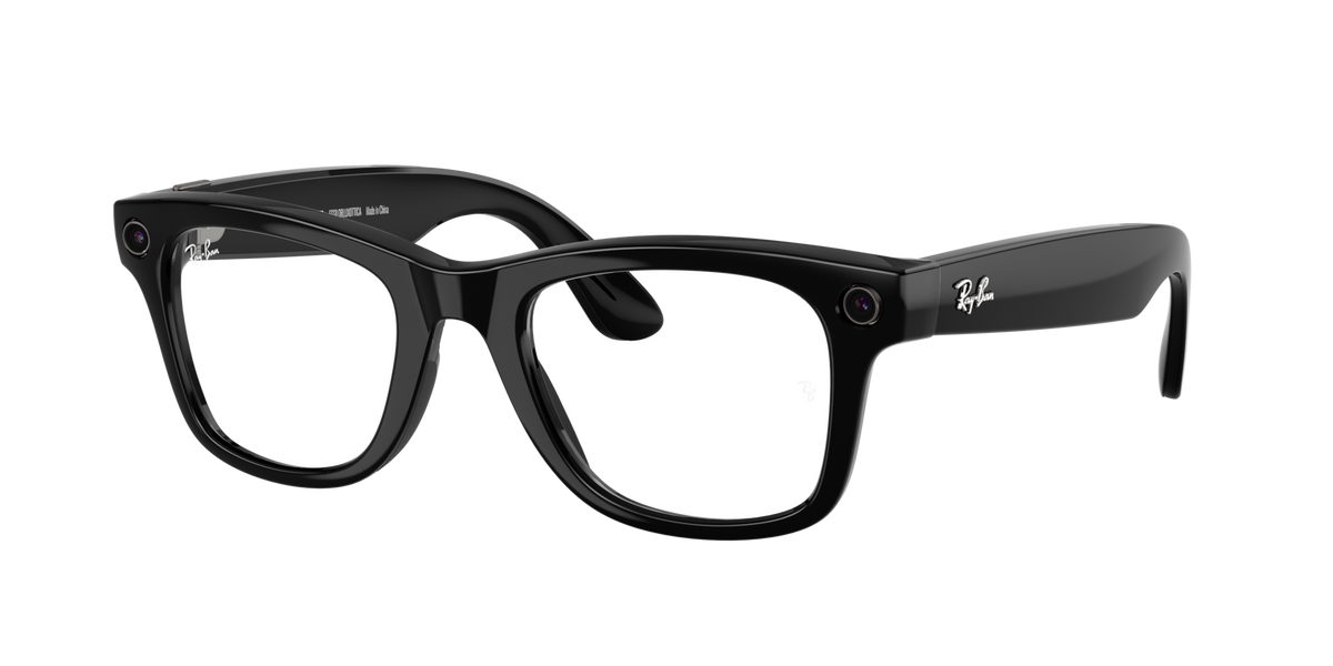 Ray-Ban Meta Wayfarer Gen 2 Shiny Black, Clear to Graphite Green (Transitions) lenses, 0RW4012 601/1M (angled)
