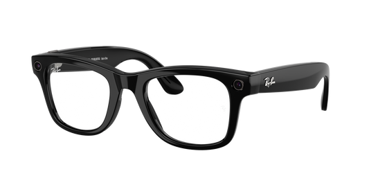Ray-Ban Meta Wayfarer Gen 2 Shiny Black, Clear to Graphite Green (Transitions) lenses, 0RW4012 601/1M (angled)