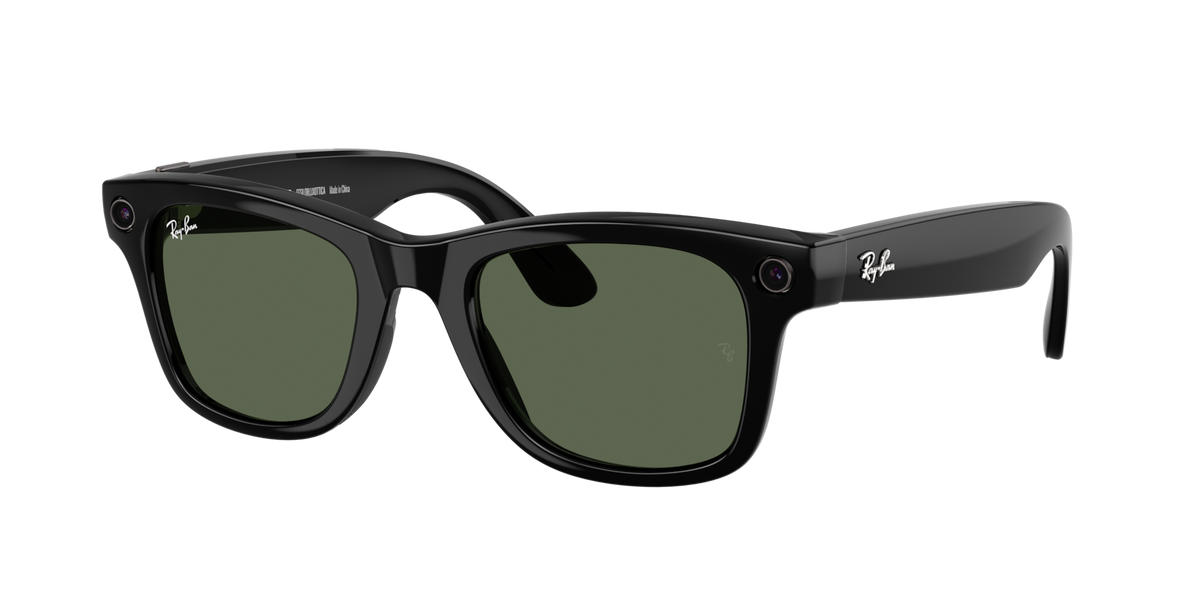 Ray-Ban Meta Wayfarer Gen 2 Shiny Black, G15 Green lenses, 0RW4012 601/71 (angled)