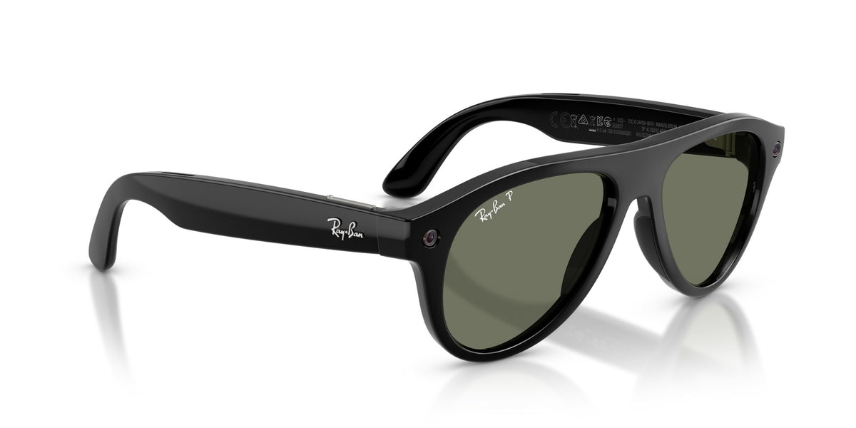 Ray-Ban Meta Aviator (Gen 3) Shiny Black / G15 Green Polar — three-quarter right