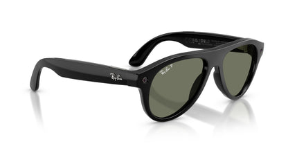 Ray-Ban Meta Aviator (Gen 3) Shiny Black / G15 Green Polar — three-quarter right