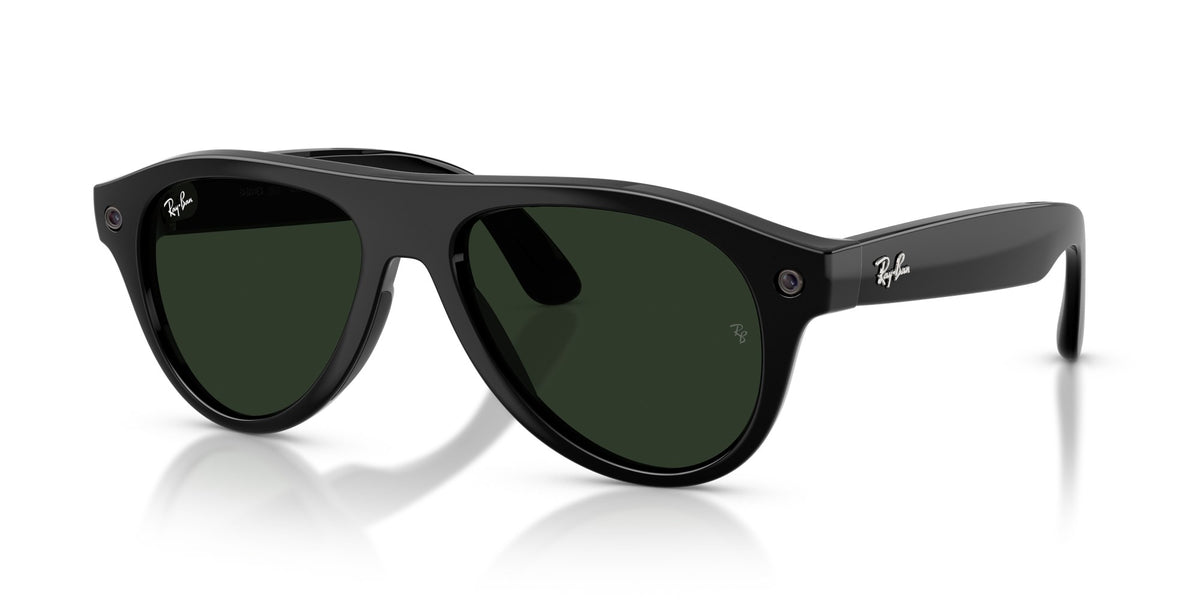 Ray-Ban Meta Aviator (Gen 3) Shiny Black / Transitions Graphite Green — three-quarter, lenses activated