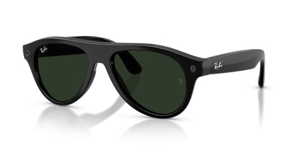 Ray-Ban Meta Aviator (Gen 3) Shiny Black / Transitions Graphite Green — three-quarter, lenses activated