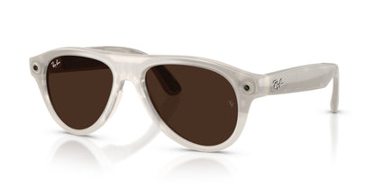 Ray-Ban Meta Aviator (Gen 3) Milky Off-White / Transitions Gen S Brown — three-quarter, lenses activated