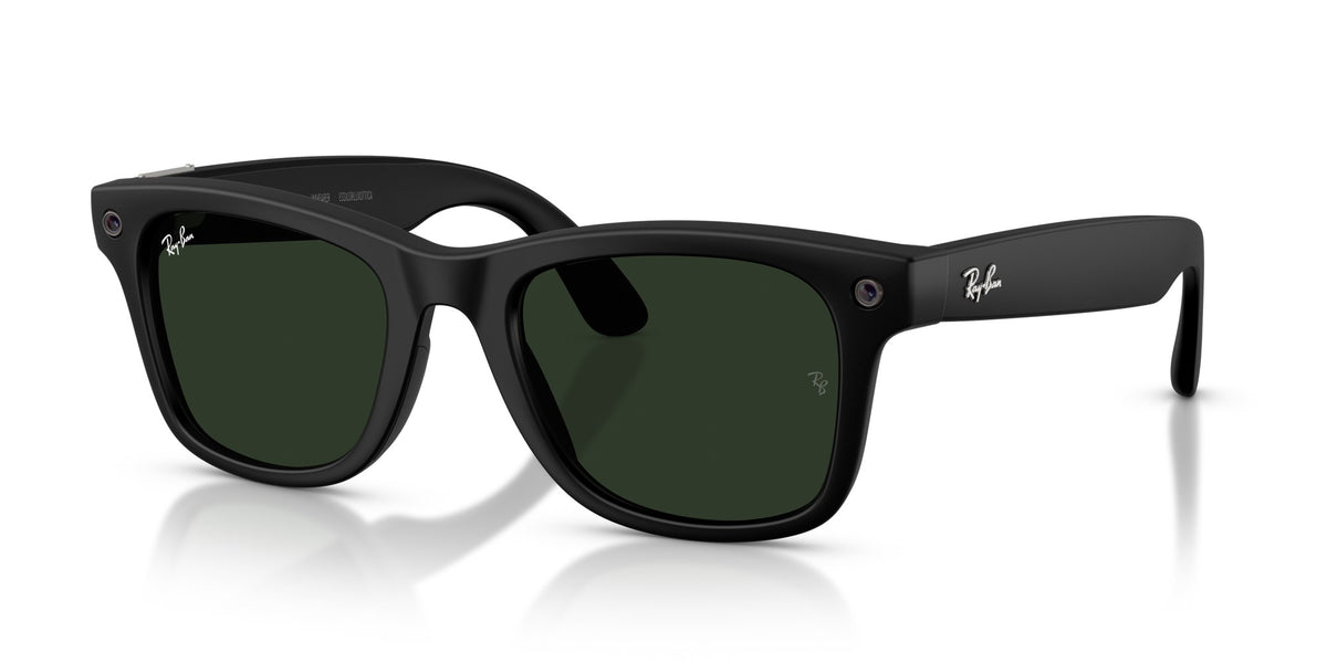 Ray-Ban Meta Wayfarer (Gen 3) Matte Black / Transitions Graphite Green — three-quarter, lenses activated