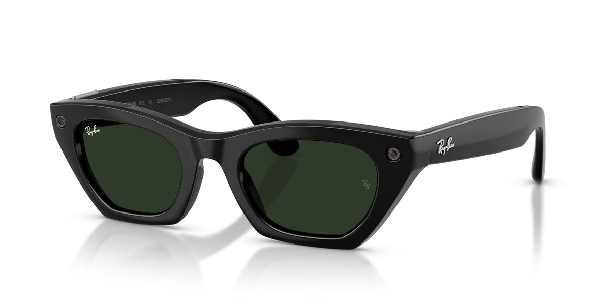 Ray-Ban Meta Zena (Gen 3) Shiny Black / Transitions Graphite Green — three-quarter, lenses activated